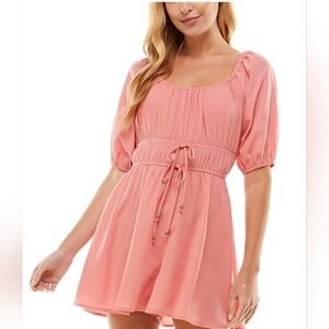 BEBOP Womens Coral Elbow Sleeve Scoop Neck Wide Leg Romper S